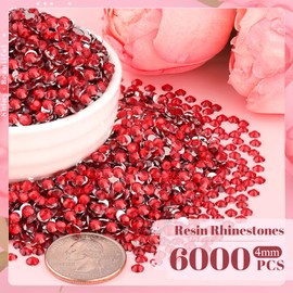 6000PCS 4mm Resin Rhinestones Bulk for Crafting (Red), Flatback Bedazzling Crystals for Crafts DIY Nail Decoration, Gems Charms for Tumbler Shoes Clothing Fabric with Pickup Pen and Tweezers