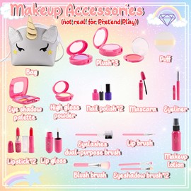 STAY GENT Pretend Makeup Sets for Girls Aged 3 4 5+ Years Old, 20pcs Kids Make Up Toys Kit with Silver Unicorn Bag Fake Makeup Little Girls Role Play Toys Gift for Children Toddlers Birthday Christmas