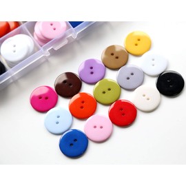 GANSSIA 1 Inch Multicolored Buttons 2 Holes 25mm Resin Button for Sewing and Craft Pack of 105pcs (Each Color 7 PCS)