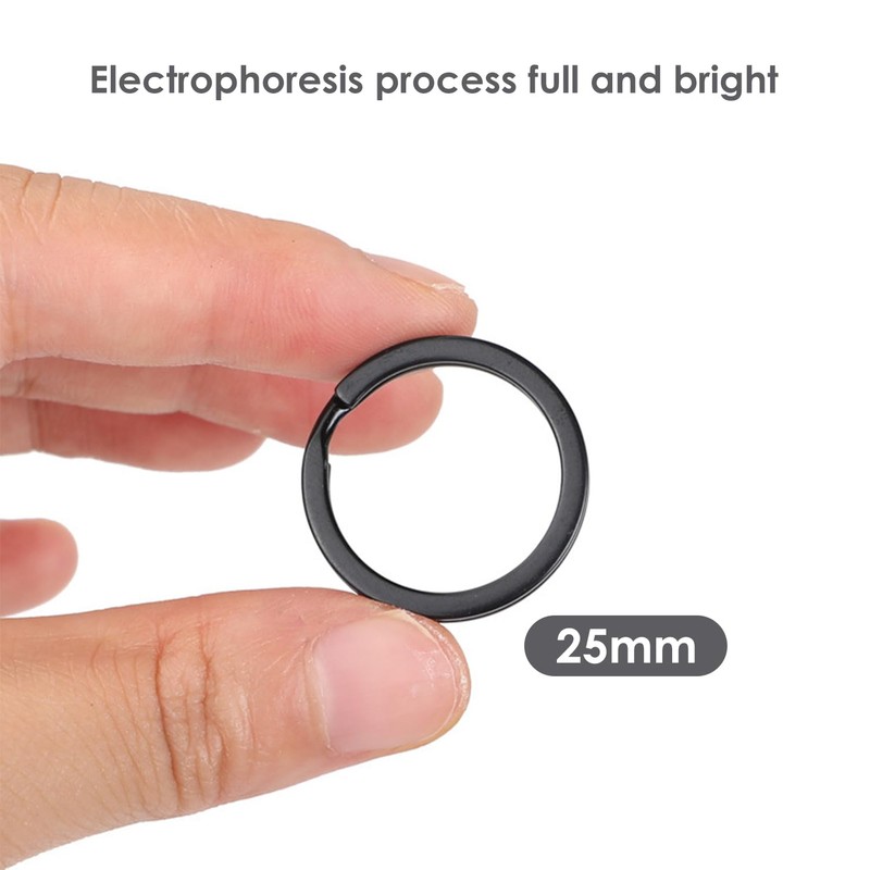TYGFRT 25Pcs Black Stainless Steel Keychain, Round Keychain, Solid Color