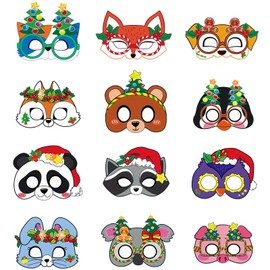12pcs Kids Animal Masks for Christmas Party Bag Fillers,Xmas Animals Card Masks Costumes Toy Party Favors Children Masks Dress Up Cosplay Mask for Boys Girls Masquerade Chrstmas Party Decorations