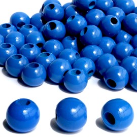 240Pcs 16mm Navy Blue Wood Beads for Craft Large Hole:6mm Round Beads for Making Art(Hole:6mm)