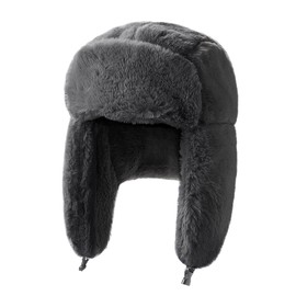 IBLUELOVER Women Bomber Hat Faux Fur Trapper Hat Winter Ushanka Russian Hat Earflap Warm Thick Hunting HatOutdoor Ski Hat Windproof Plush Lined Trooper Balaclava Hat for Skiing Skating Climbing Grey