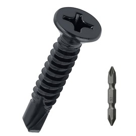 #10 x 1-1/4" Flat Head Self Drilling Screws (50 pcs), 410 Stainless Steel, Phillips Drive #2, Black Oxide Coated Flat Head Self Tapping Screws, Fayeploo (with Phillips Driver Bit)