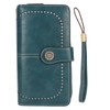 RFID Blocking Leather Wallet Large Capacity Double Snap Button Women