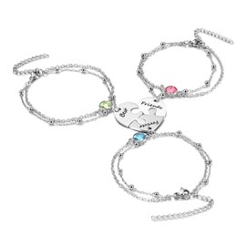 Zysta Friendship Bracelet for 3 Puzzle Heart Bracelet with Engraving "Best Friends Forever" Stainless Steel Rhinestone BFF Bracelet for Sister Gift, Stainless Steel