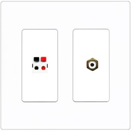 RiteAV 1 Port Speaker Plug Jack Wall Plate with 1 RCA for Subwoofer - 2 Gang [Screwless White]