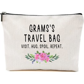 Grams Travel Bag - Grams Gift - Grandma Makeup Bag - Birthday Gift Grams - Mother Day Gift - Travel Cosmetic Bag From Grandchildren, White, 7”x9.8”