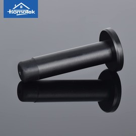HOMOTEK 2 Pack Heavy Duty Solid Rigid Door Stops Bumper Sound Dampening Door Stoppers with Soft Rubber Tip, Zinc Die Cast DoorStops Wall Protector 2.8" DoorStoppers, Black