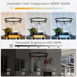 AIRYPHANT Modern Track Light Kit with 23.6" LED Ring Chandeliers Remote Control Track Lighting Spotlights with Adjustable Light Heads