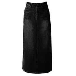 Long Denim Skirt for Women Casual A-Line Denim Maxi Skirt Stretch High Waisted Jean Skirt with Pocket Black