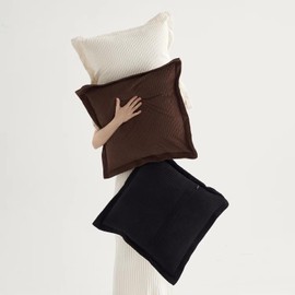 COCO TOP Set of 3 Vintage Decorative Throw Pillow Covers 22x22inch, Super Soft Striped Corduroy Euro Pillow Covers Rustic Home Decor for Modern Lounge Bedroom Living Room(Dark Brown, Black & White)