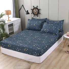 Chickwin Fitted Sheet, 90 x 200 cm, Children's Mattress Protector, Blue, Stars, Moon, Galaxy, Sheet for Single Bed, Box Spring Bed, 100% Microfibre, Suitable for Mattress Depth up to 25 - 30 cm