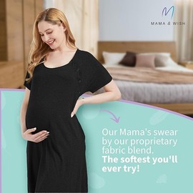 Mama & Wish Labor and Delivery Gown 3 in 1 Labor, Delivery and Nursing Gown for Hospital Made with Ultra-Soft Fabric for Ultimate Comfort Black (Large)
