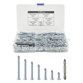 256pcs Drilling Tail Screw Set, M4 Self Drilling Countersunk Screws, Self Tapping Screws, Countersunk Head Self-Drilling, Steel Self Tapping Screws for Metal Sheets Roofing Windows（7 Sizes）