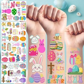 Easter Temporary Tattoos - Easter Party Decorations Stickers Easter Party Favors Accessories Supplies Eggs Hunt Bunny Basket Rabbit Suitable For Kids Teens Youth Adult Gift Idea 4 Sheets - 50Pcs