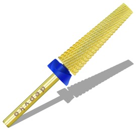 Depvko Super Long 5 in 1 Nail Drill Bits, 3/32'' Carbide Tungsten Bits, Two Way Rotate Professional Advanced Safety Bits for Nail, Fast Remove for Manicure Pedicure (Long 5in1-Gold, Medium-M)