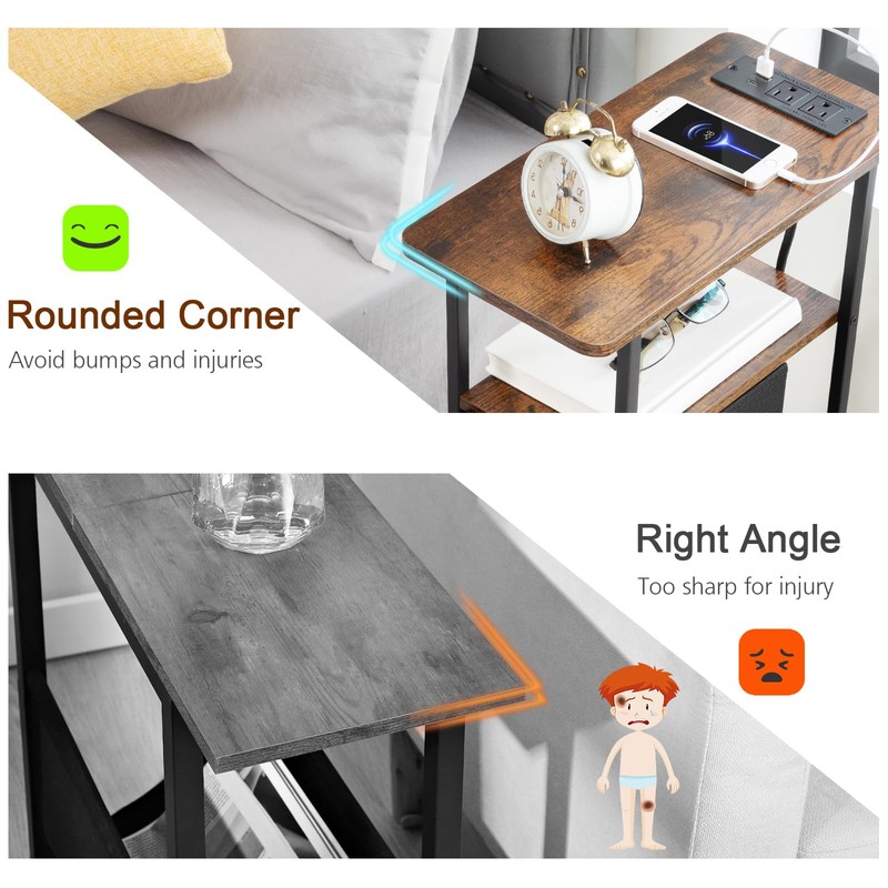LOAKEKEL Narrow End Table Living Room with Charging Station, Skinny
