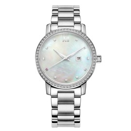 OCHSTIN Women Rhinestone Waterproof Quartz Watch Wristwatch (White Dial Silver Case)