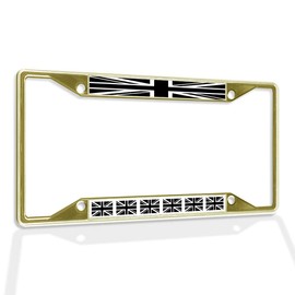 Fastasticdeals Metal Insert License Plate Frame Black and White British Flag Weatherproof Car Accessories Gold 4 Holes Solid Insert