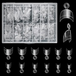 Buqikma Puntas de uñas ovaladas cortas – 600 puntas ovaladas cortas de media cubierta, puntas francesas redondas de media cubierta, uñas acrílicas falsas puntas artificiales para bricolaje y salón (con asa, transparente)