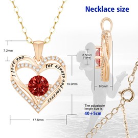 Bouzaak Moissanite Necklace for Women Heart Pendant S925 Sterling Silver Jewelry Anniversary Present for Wife Mom Girlfriend (Red)