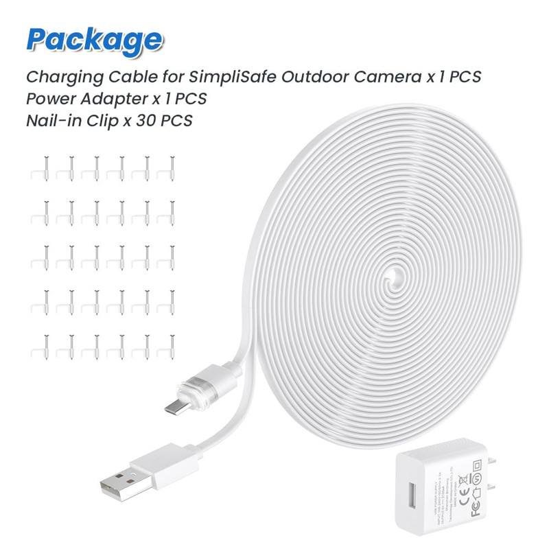 Xwartre 25ft Weatherproof Cable for SimpliSafe Outdoor Camera, with 5V/2A