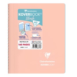 Clairefontaine - Ref 366779C - Koverbook Blush Wirebound Notebook (80 Sheets) - A5 Size, Lined Ruling, 90gsm Brushed Vellum Paper, Pastel Polypro Cover - Coral