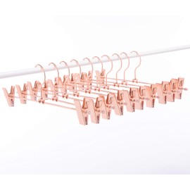 Cocomaya - Percha de metal de cobre y oro rosa de 33 cm, resistente, para pantalones, falda con clips ajustables (oro rosa, 10)