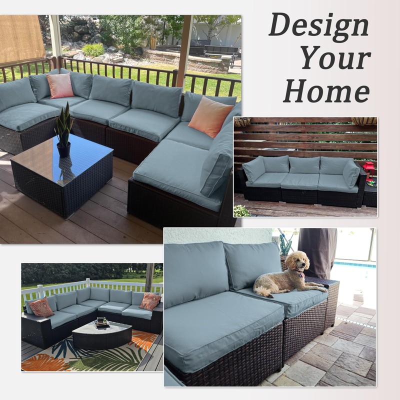 Tounosnt 14 Pcs Outdoor Patio Cushion Covers - Replaceable Waterproof