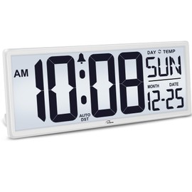 WallarGe Backlight Digital Wall Clock Battery Operated - with Temperature and Date 14.5'' Large Digital Wall Clock, Easy to Read and Set, Auto DST