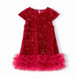 Miipat Toddler Girls Sequin Dress Sparkly Gown Party Dresses Little Kids A-Line Velvet Dress(Red,4-5T)