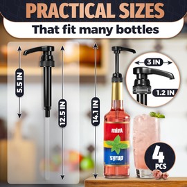 Set of 4 Syrup Pumps for Coffee Bar - Christmas Coffee Syrup Pump Dispenser for Holiday Drink Creations, 12.4" - Fits Most Skinny Bottles, Adjustable Length & Lockable Design for Home & Commercial Use