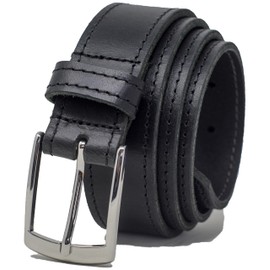 Ashford Ridge Made in England 34mm Full Leather Edge Stitched Belt with Classic Buckle - Black 2XL