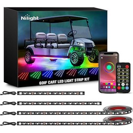 Nilight 4PCS Golf Cart Underglow LED Light Strip Dream Color Multi-Mode Neon Accent Lighting Kit APP and Remote Control Sound Active Music Sync IP67 Waterproof 12V-65V Input for EZGO Yamaha Club Car