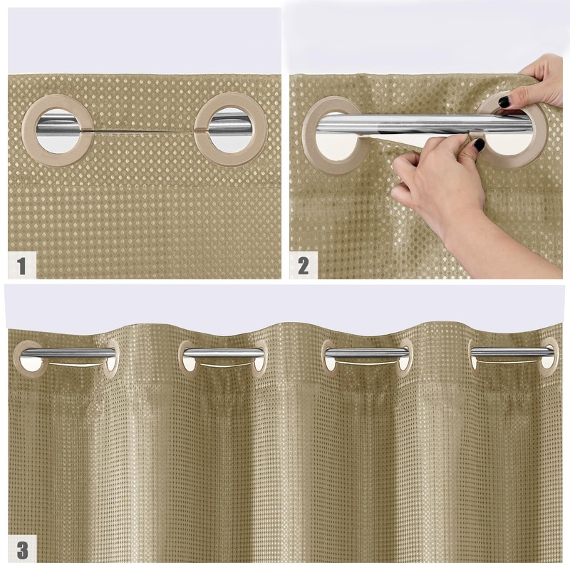 MitoVilla No Hooks Needed Extra Long Shower Curtain Liner Set,