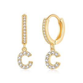 SANNYRA Initial C Hoop Earrings for Women, 14K Gold Plated CZ Letter Hypoallergenic Stud Earring, Trendy Jewelry Gifts