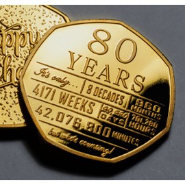 80th Birthday 24ct Gold Commemorative. 80 Years 'But Who's Counting' Gift/Present Congratulations/Party/Ideas Celebrating 80 Eighty Grandad/Grandma