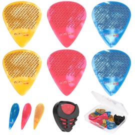 15pcs Guitar Picks, 0.46 0.71 0.96 mm Includes Thin Medium Heavy Thickness, Three Colors Non-slip Celluloid Plectrums for Bass Electric Acoustic Guitars Ukulele (15pcs twill Picks)