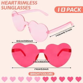 10 Pairs Heart Sunglasses Heart Shaped Sunglasses Hot Pink Heart Sunglasses Bulk Rimless Fun Trendy Transparent Colorful Heart Glasses for Women Girl Bachelorette Birthday Disco Party Favor