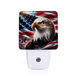 Jahiona LED Night Light Lamp with Smart Sensor Dusk to Dawn Sensor,Bald Eagle Against A Backdrop Of Waving American Flag Patriotic And Majestic Night Light Daylight White,0.5W Plug-into Wall for Adult