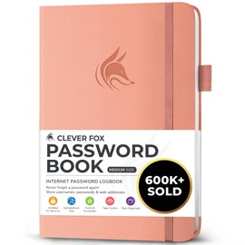 Clever Fox Password Book with alphabetical tabs. Internet Address Organizer Logbook. Medium Password Keeper for Website Logins (Peach Pink)
