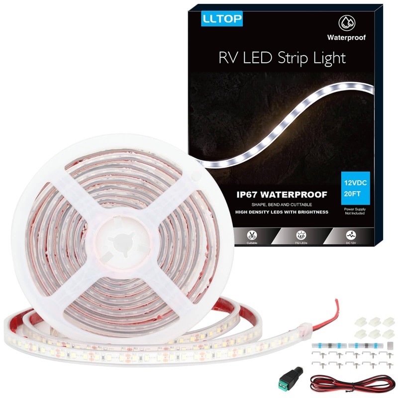 LLTOP RV Awning Lights 12vdc 20ft White Exterior LED Strip