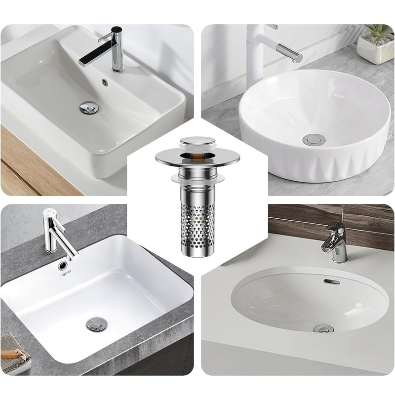 Bathroom Sink Stopper, Stainless Steel Removable Drain Strainer, Hair Catcher
