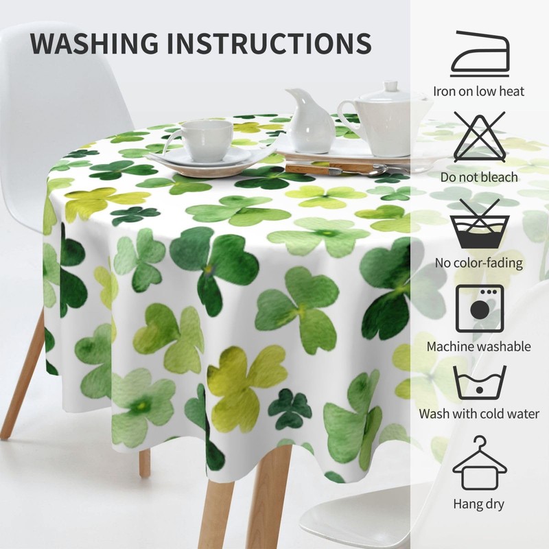 60" St Patrick's Day Round Tablecloth, Shamrock Holiday Party Decor