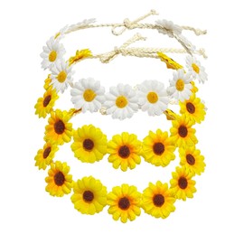 Sunflower Daisy Wreath, Hippie Bridal Crown Photo Props (2Yellow+1White)