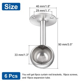sourcing map 6 Pcs Curtain Rod Brackets 32mm(1 1/4"） Stainless Steel Ceiling Curtain Mount Holder Closet Rod End Support Curtain Rod Flange Pole Socket with Matching Screws, Silver Tone