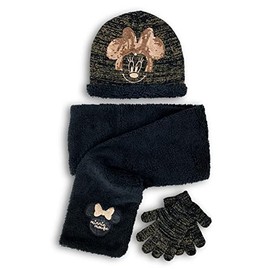 Sun City Minnie Mouse Children's Winter Set 3-Piece Winter Hat Scarf & Gloves (52, Black), black
