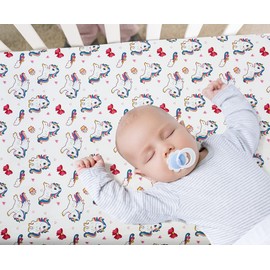 4 Pack Baby Girl Crib Sheets Fitted Pink Crib Sheet Portable Mattress Cover or Toddler Bed Sheets for Girls (Unicorn)