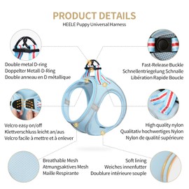 HEELE Dog Harness Small Dog Puppies Step-in Harness Soft Mesh Anti-Escape, Reflective Loop Harness Lightweight Comfortable for Training Walking Running, Blue, 2XS